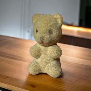 1970s Vintage Avon Fuzzy Teddy Bear Perfume Bottle Empty, Flocked Teddy Bear